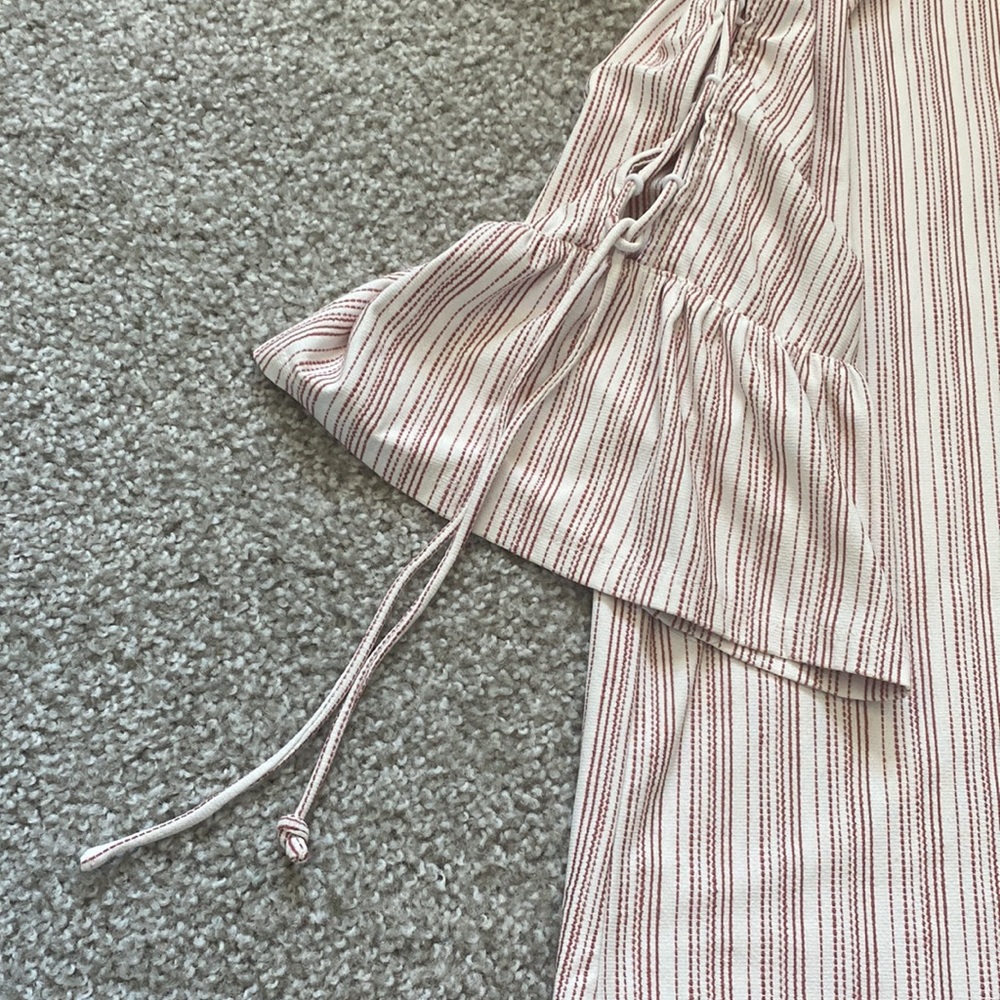 LUCKY BRAND Vertical Stripe Lace Up Flutter Sleeve Blouse - Picture 10 of 10
